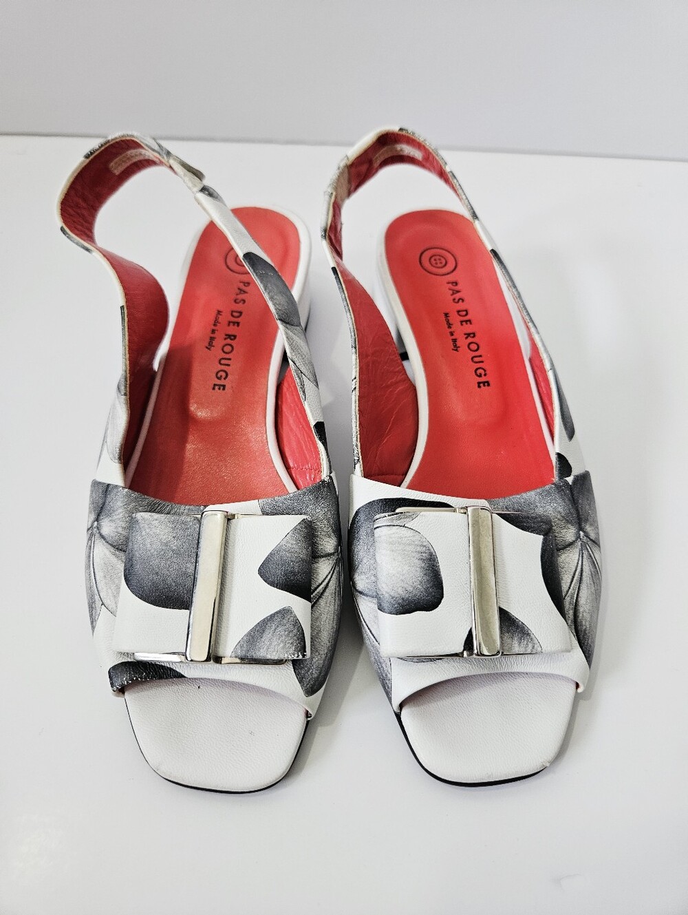 Pas De Rouge Floral Slingback Heels Size 36.5 US 6.5 Open Toed Leather Sandals